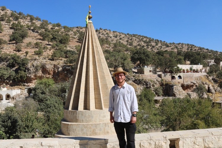 Saeed Yazidkhani in front of the Temple of Lalish. Photo: Saeed Yazidkhani